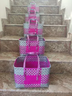 Chettinad Plastic Weave Baskets With Lids